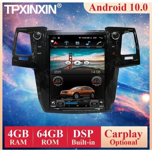 Tesla Style Android 10 Car Radio For Toyota Fortuner 2007 -2015 Multimedia Video Recorder Player Navigation GPS Accessories 2din