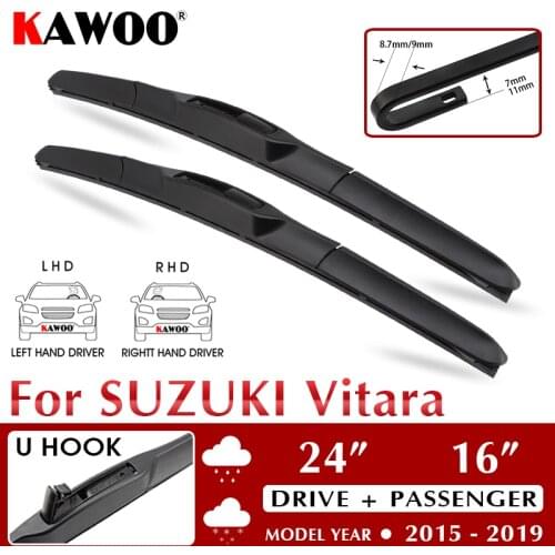 KAWOO Car Wiper Blade 24"+16" For Suzuki Vitara 2015 2016 2017 2018 2019 Auto Soft Rubber Windcreen Wipers Blades Fit U Hook Arm