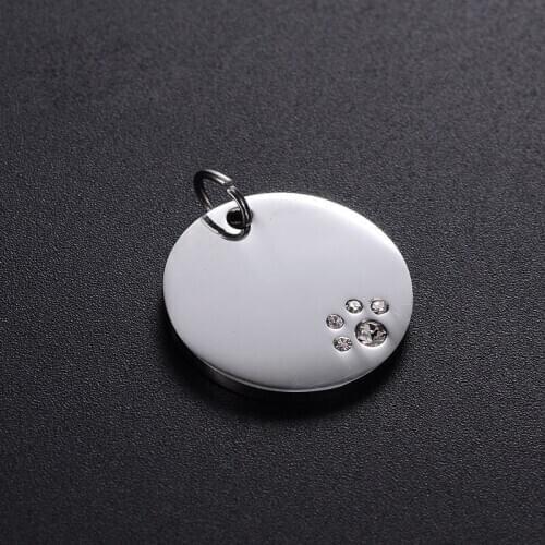 100pcs 20mm Round Stainless Steel Crystal Dog Tags Pets ID Address Name Phone Number Label Pendant Jewelry