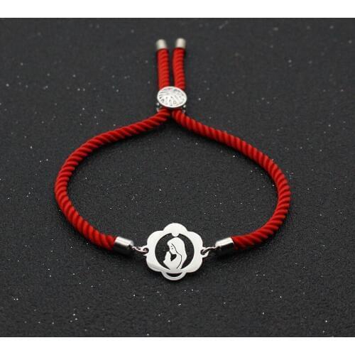 Cute Bear Stainless Steel Virgin Mary Maria Bracelet Lucky Red Thread Rope Adjustable Charm Bracelets For Women Men Jewelry Gift