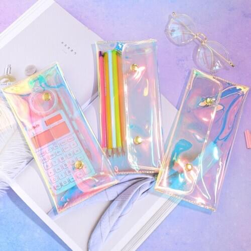 Large Capacity Laser Pencil Case Quality PU School Supplies Bts Stationery Gift Pencilcase School Cute Pencil Box School Tools