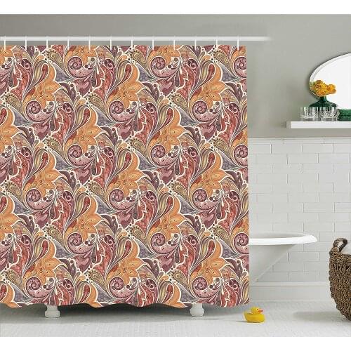 Floral Shower Curtain Traditional Paisley Leaf Pattern with Persian Arabesque Details Colorful Boho Home Decor Bath Curtains