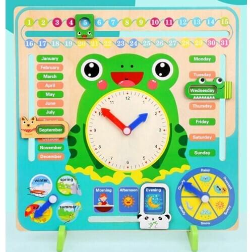 Kids Toddler Children Montessori Educational Toys Wooden Learning Calendar Clock Puzzle