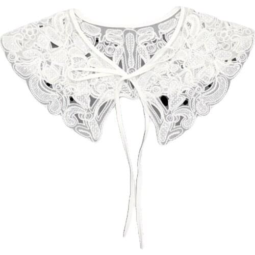 Elegant Embroidery Floral Lace Spread Shawl False Collar Women Girls Lolita Kawaii Lace-Up Bowknot Sheer Short Poncho for DXAA