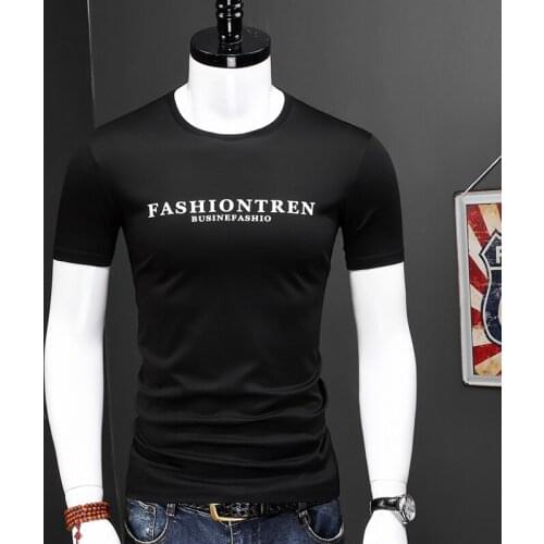 2021 Summer Mens O-Neck T Shirt Trend Black Short Sleeve Letter Print Tshirt Fashion Slim Tee