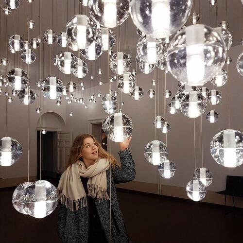 Crystal ball chandelier Long Staircase Crystal Chandeliers Loft Chandelier Lighting Lustre Fishing net line Safe and secure