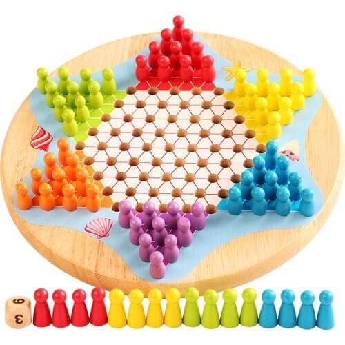 Chinese Checker Game Set Wooden Educational Board Kids Classic Halma Chinese Checkers Strategy Family Game Pieces backgammon