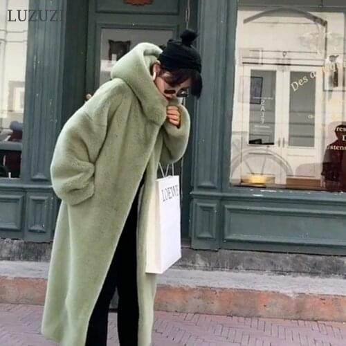 LUZUZI Imitation Mink Velvet Luxury Faux Fur Coats Women Winter Thick Loose Warm Parkas Outwear Plush Hooded Fur Jacket Female
