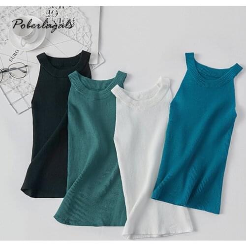 Summer Women halter vest Top Sexy Simple Knitted Camisole Slim Fit Sleeveless vest female Tops camisoles & tanks women clothes