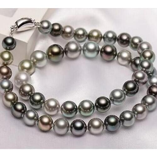Fashion jewelry Free Shipping NEW AAA10-11mm tahitian black multicolor pearl necklace 18inch 925s