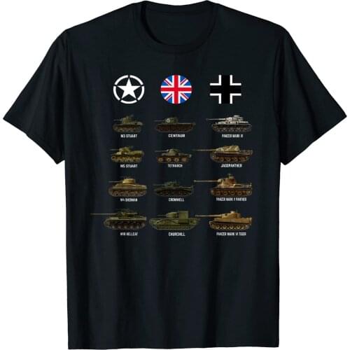 WW2 Tanks Sherman Hellcat Panzer Tiger Panther for Tank Fans Men T-Shirt 100% Cotton Men Clothing