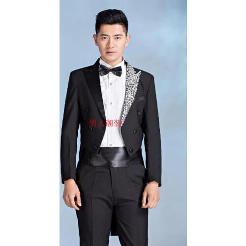 Chorus groom wedding diamond suits for men blazer boys prom tuxedo suits mens fashion slim masculino latest coat pant designs