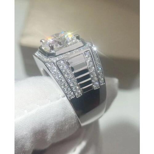 VVS D color 18K gold Au750 round 4 carat luxury full diamond mens ring