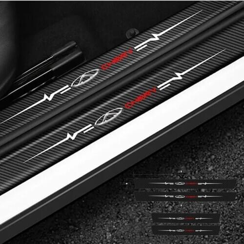 4pcs car Sticker door carbon leather Fiber Sill Plate For Chery Fulwin QQ Tiggo 3 5 T11 A1 A3 A5 Amulet stickers Accessories