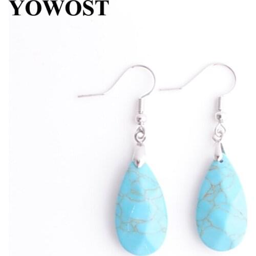Natural Turquoise Stone Hook Water Drop Earrings Multifaceted Beads Pendants Dangle Earring Healing for Women Jewelry IR3273