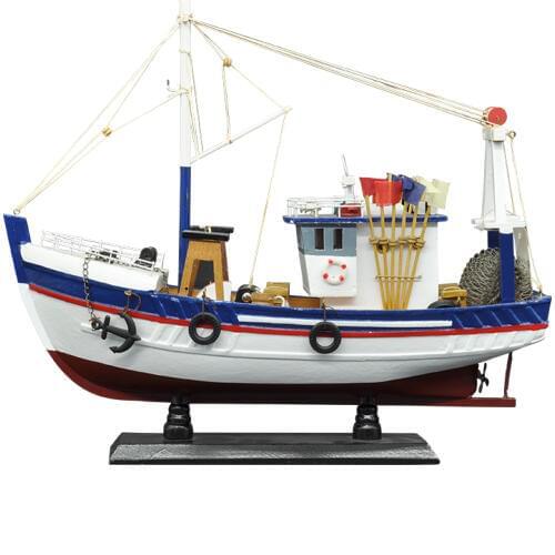 LUCKK New 38CM White Fishing Boat Ship Model 3D Wooden Assembly Sailboat Toys Home Decoration Accessories Modern Sailing Boats