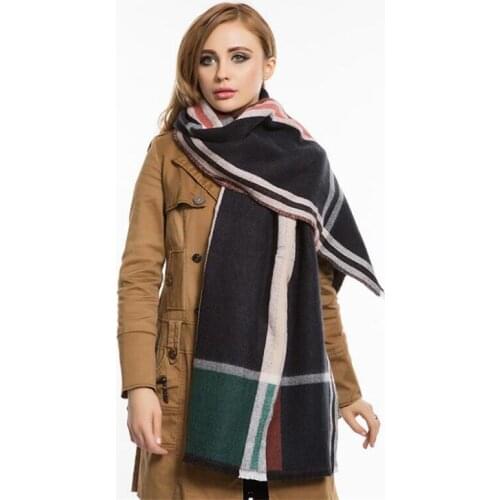 IANLAN New Plaid Contrast Color Scarves Dual Use Women Faux Cashmere Scarf Shawl Thickening Wrap Casual Winter Mufflers IL00122