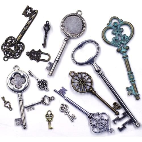 30g Random Pendants Key Lock Bronze Silver Tone For Charms Necklace Bracelets Zinc Metal Jewelry DIY Accessories