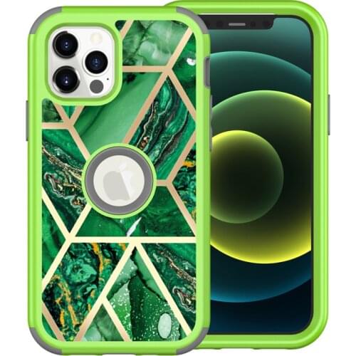 3 in 1 Armor for iPhone 12 Mini Pro MAX 11 XS XR X 6 7 8 6S Plus SE 2020 Phone Case Shockproof Plating Marble PC Silicone Cover