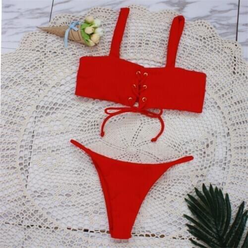 Sexy Halter Swimsuit New Solid Beach Wear Women Thong Micro Bikini set 2020 Summer Casual Bikini Swimwear String Mini Swimsuit