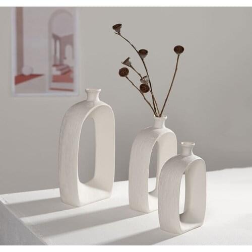 Nordic Simple Ceramic Vase Dry Artificial Flower Vase Home Living Room Tabletop Flower Vase Hotel Shop Bar Home Decoration Vases