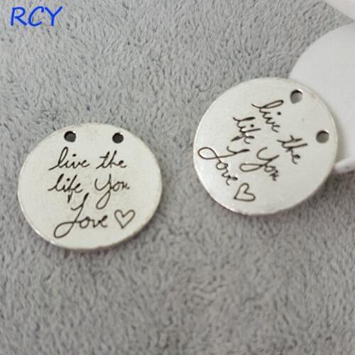 Top Quality 20 Pieces/lot 22MM antique silver color letter printed bracelet connector round disc charm for jewelry making