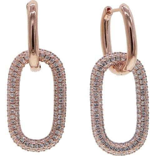 Sparking Bling Cubic Zirconia Chic Womens Jewelry Cz Open Link Chain Square Dangle Earring 2021 NEW