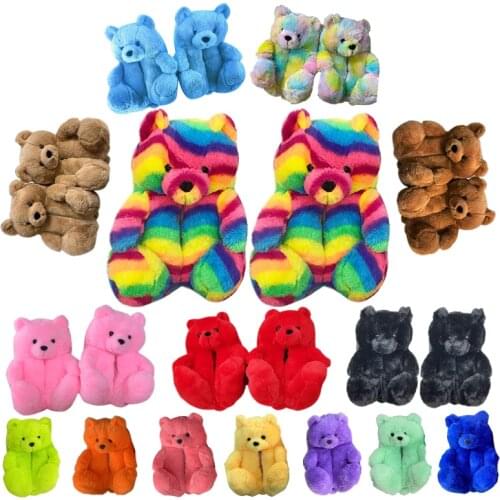 Teddy bear slippers 2021 new arrivals fuzzy teddy Wholesale Plush New Style Slippers House Teddy Bear Slippers for Women Girls