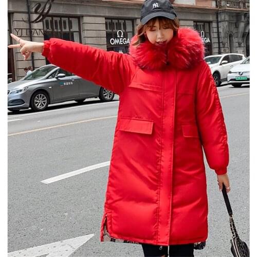 Warm Cotton Clothing Female 2019 Winter New Double-Sided Wear Loose Large Size Fur Collar Hooded Cotton Jacket Tide H00891