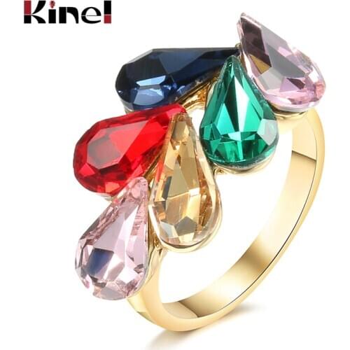 Kinel Unique Natural Stone Rings For Women Vintage Look Antique Silver Plated 3 Colors Fashion Jewelry Wholesale