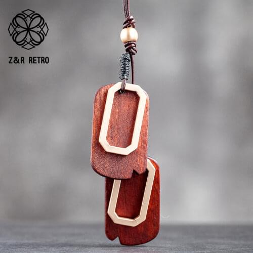 Vintage Wood Pendant Jewelry Long Necklace Women Chokers Long Rope Chain Jewellery Suspension necklaces & pendants 2021 Hotsale