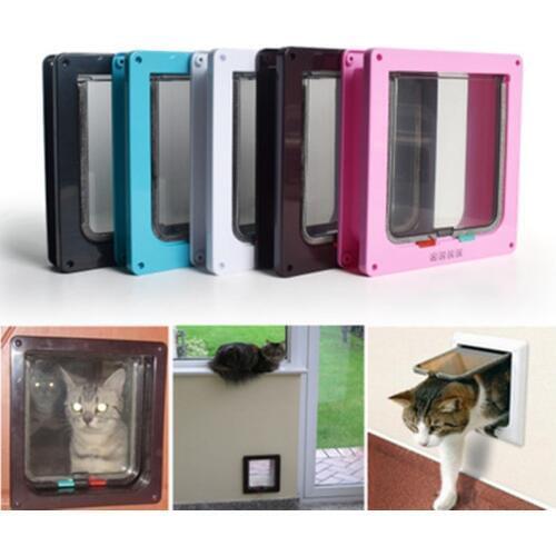 4 Way Lockable Dog Cat Kitten Door Security Flap Door ABS Plastic S/M/L Animal Small Pet Cat Dog Gate Door Pet Supplies