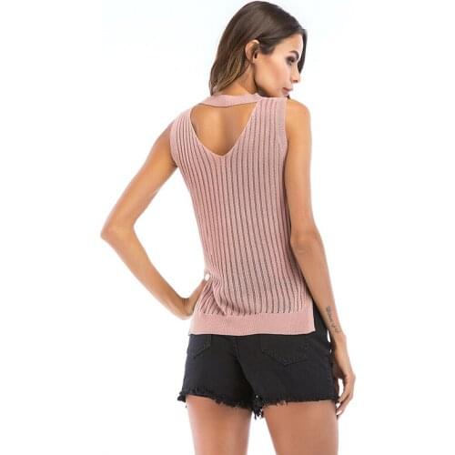 Factory Price Women Summer Tops 2019 Sexy Knitted Tanks Sleeveless Back Hollow Out European and American Girls Tank Top M-XL
