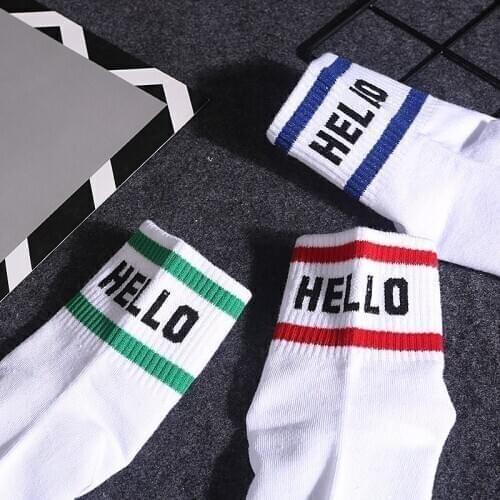 Women Cotton Socks Funny Hip-Hop Street Boom Color Letters Spring Solid Striped Sport Casual Crew