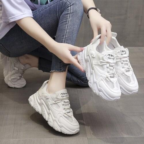 Women Shoes 2021 Summer Mesh Breathable Running Shoes Women Platform Wedge Sneakers Women Lace Up Increase Casual Sport Shoes