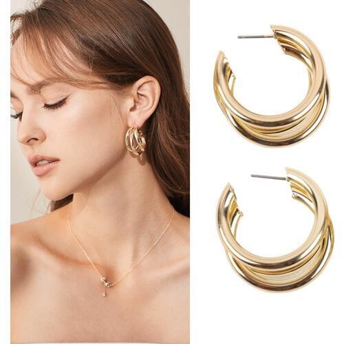 Meyfflin Multilayer Tube Stud Earrings for Women Vintage Gold Color Statement Earring Jewelry Fashion Female Brincos Jewelry