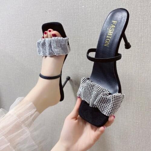 Women Sandals Summer High-heeled sandals Bright Diamond Outside Slippers