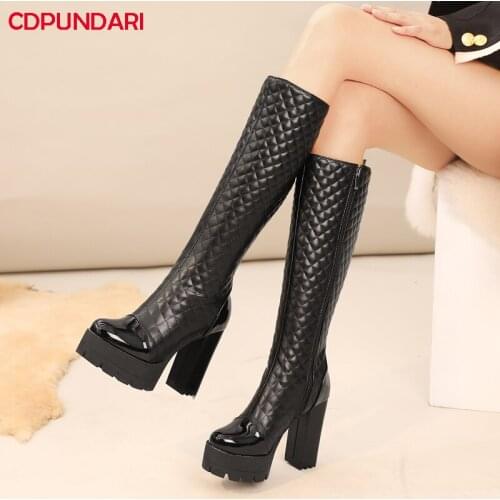 Women High Heels Knee High Boots Ladies Autumn Winter Modern Platform Long Boots Shoes Black White Bottes Plateforme Femme