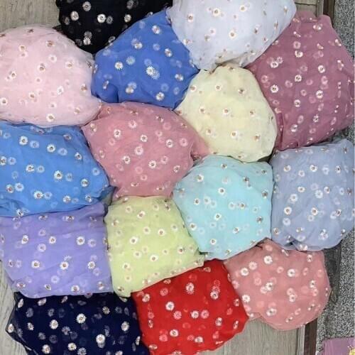 1Yard Small Daisy Flower Mesh Embroidery Cloth French Net Lace Fabric DIY Childrens Clothing Baby Clothes Summer Tulle Fabric