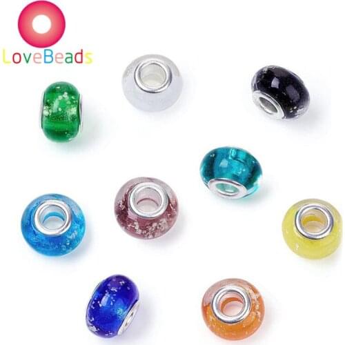 10Pcs 16mm Big Round Luminous Lampwork Glass Big Hole Murano Beads Fit Pandora Bracelet Snake Chain Spacer Necklace DIY Jewelry