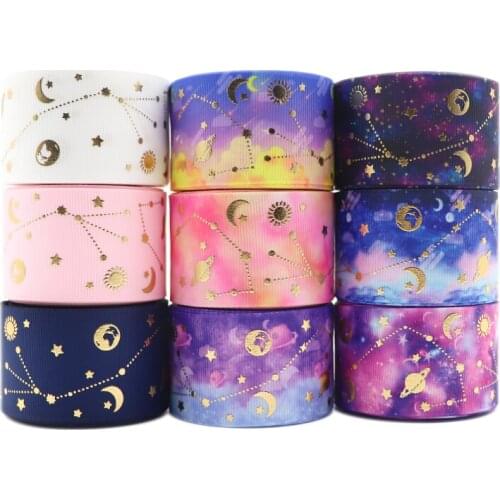 10 Yards 1.5" 38MM Bronzing Constellation Printed Grossgrain Ribbon For Hair Accessories DIY Crafts Handmade Y2021051001