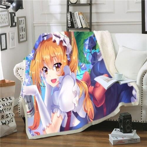 3D Kobayashi Maid Prints Sherpa Blankets Flannel Soft Warm Blankets Quilts Cover Bedding Throw Wool Blankets On The Sofa Bed