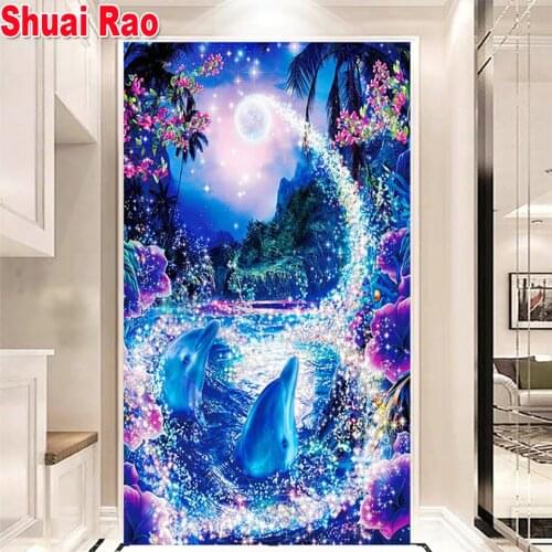 Full square diamond painting Dolphin 5d diy diamond embroidery round drill,rhinestone pictures animal scenery home decor gift