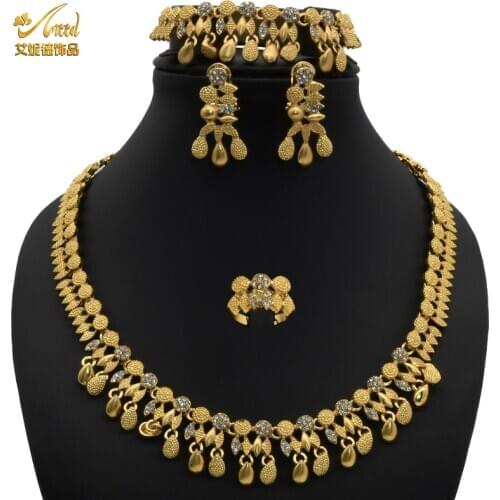 Jewelery Set Bridal Earrings For Womens Imitation Jewelry Sets Gold 24K Necklace Rings Bracelet Indian Ethiopian Wedding Luxury