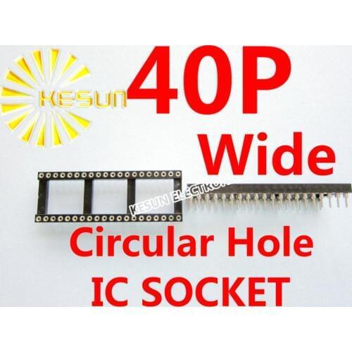 FREE SHIPPING 12PCS/LOT 2.54MM 40P (2x20 Pins) 0.6" Wide Circular hole IC Socket