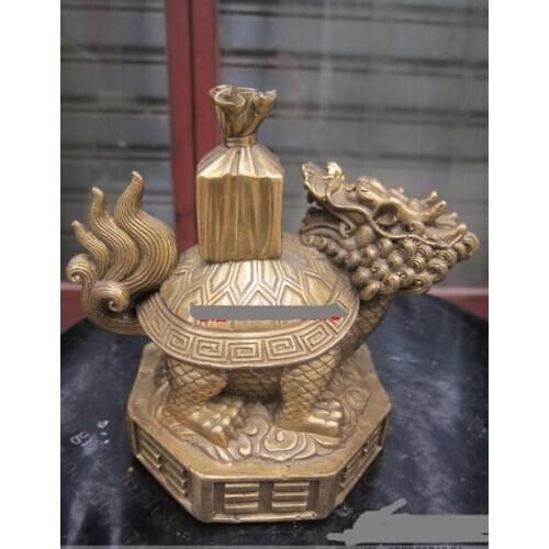 Free Shipping 15CM Lucky Chinese Buddhism Fengshui bronze Dragon turtle statues Figures