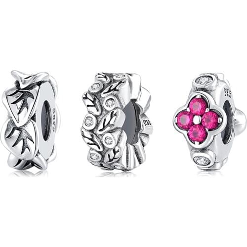 High quality Flowers 925 Sterling Silver fine CZ spacer stopper beads Fit Original European Charm Bracelet Jewelry