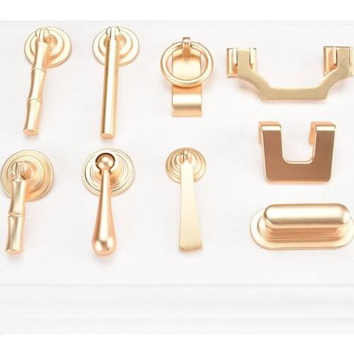 Zinc Alloy Brushed Gold Copper Color Cabinet Drawer Pull Door Handle Artistical Chinese Style Furniture Hardware
