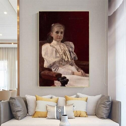 Citon Gustav Klimt《Young Girl, Seated,1894》Canvas Art Oil Painting Art Poster Picture Wall Decor Home Interior Decoration