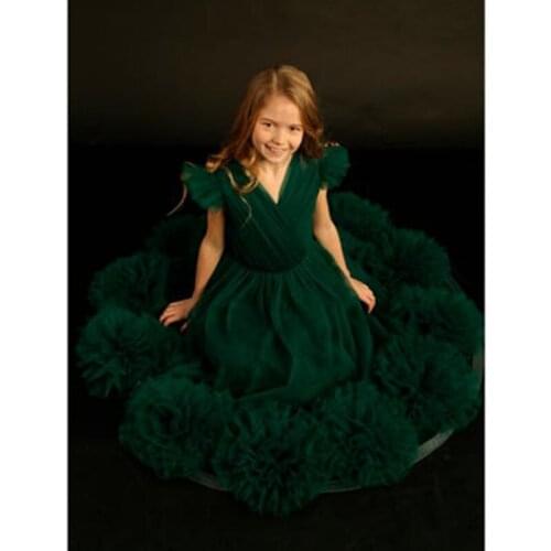 Elegant Green Little Flower Girls Party Dresses for Weddings Baby Frocks Sexy Children photography Dress Fancy Photo shoot Props